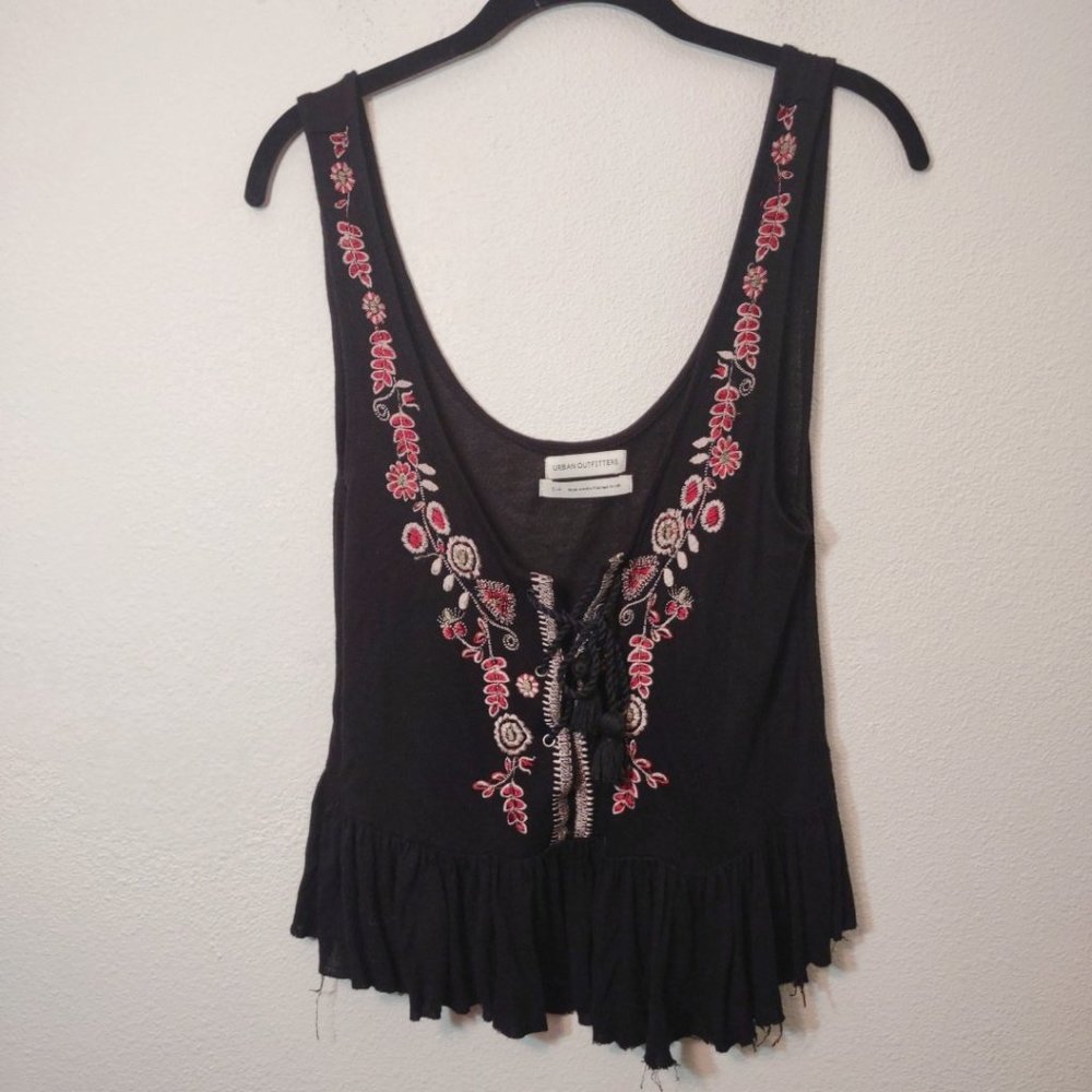 Urban Outfitters Black Embroidered Tank Top S
